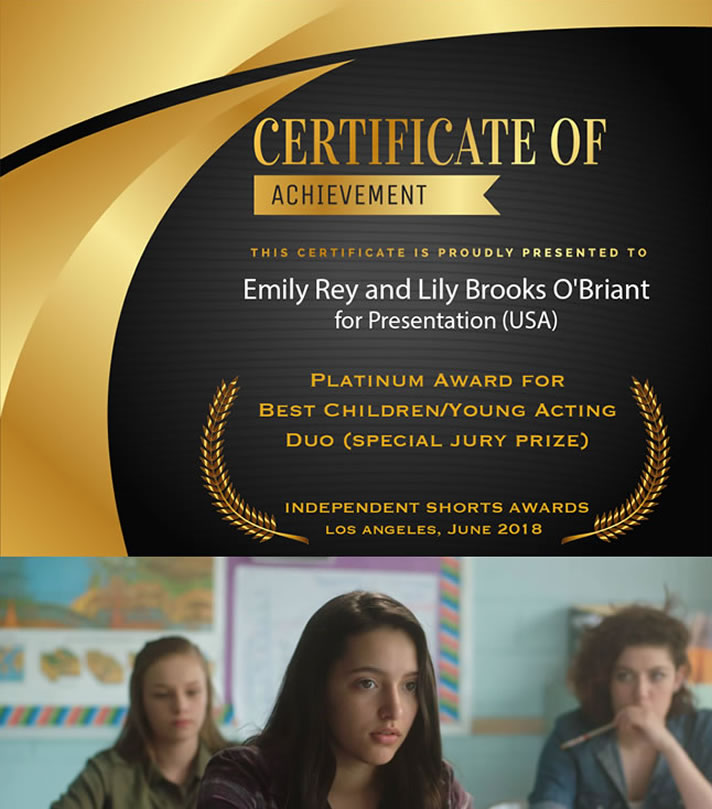 Certificate of Achievement - Platinum Award for Best Children Acting - Independent Shorts Awards